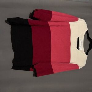 Forever 21 V-Neck Colorblock Sweater - Red, Pink, Cream, Black